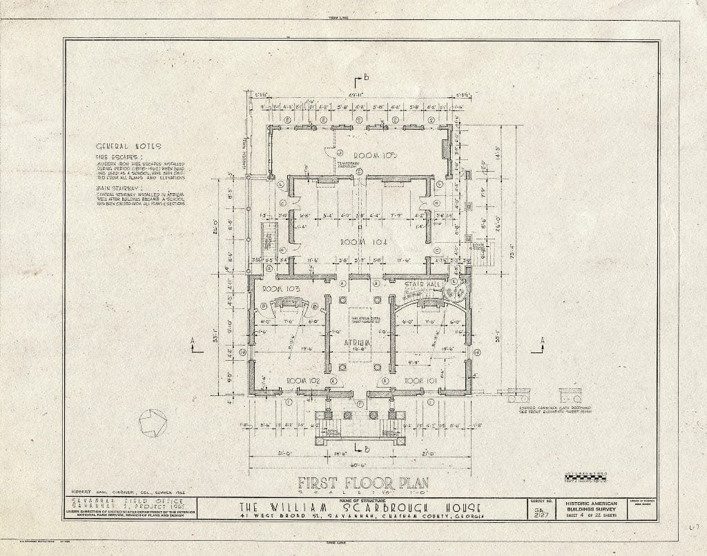 Blueprint HABS GA,26-SAV,39- (Sheet 4 of 22) - William Scarborough House, 41 West Broad Street, Savannah, Chatham County, GA