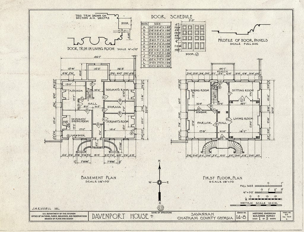 Blueprint HABS GA,26-SAV,6- (Sheet 1 of 5) - Isaiah Davenport House, 324 East State Street, Savannah, Chatham County, GA