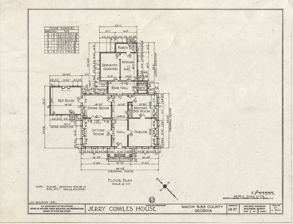 Blueprint HABS GA,11-MACO,1- (Sheet 1 of 3) - Jerry Cowles House, 4596 Rivoli Drive (Moved from 519 Walnut Street), Macon, Bibb County, GA