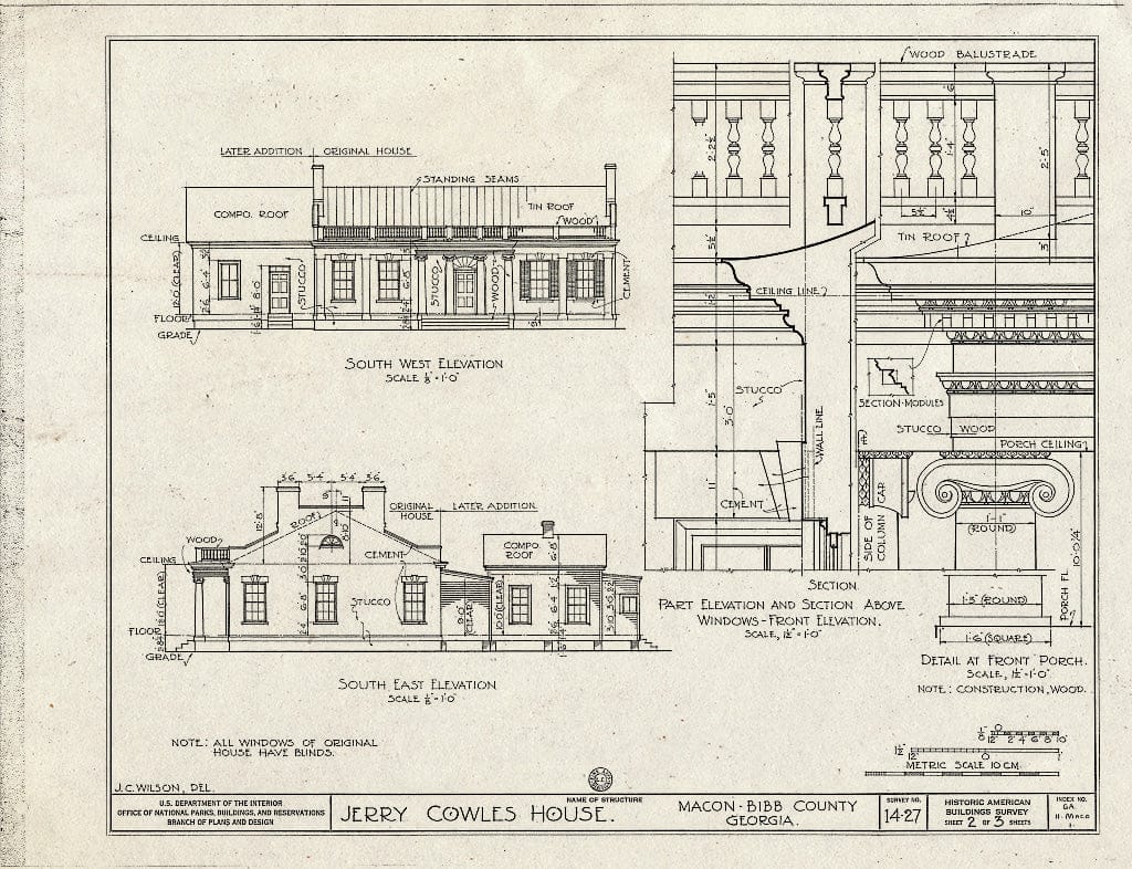 Blueprint HABS GA,11-MACO,1- (Sheet 2 of 3) - Jerry Cowles House, 4596 Rivoli Drive (Moved from 519 Walnut Street), Macon, Bibb County, GA