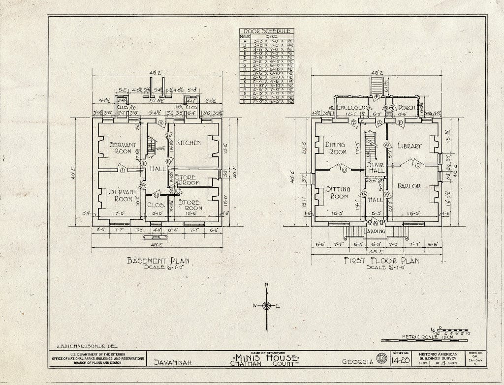 Blueprint HABS GA,26-SAV,9- (Sheet 1 of 4) - Minis House, 204 Hull Street, Savannah, Chatham County, GA