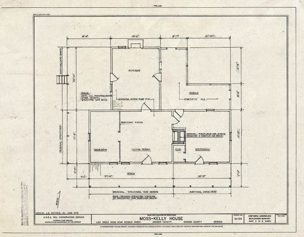 Blueprint HABS GA,65-RANG.V,1- (Sheet 2 of 6) - Moss-Kelly House, Lick Creek Road Near Redbud Creek, Ranger, Gordon County, GA