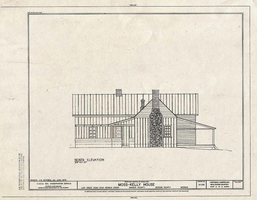 Blueprint HABS GA,65-RANG.V,1- (Sheet 5 of 6) - Moss-Kelly House, Lick Creek Road Near Redbud Creek, Ranger, Gordon County, GA