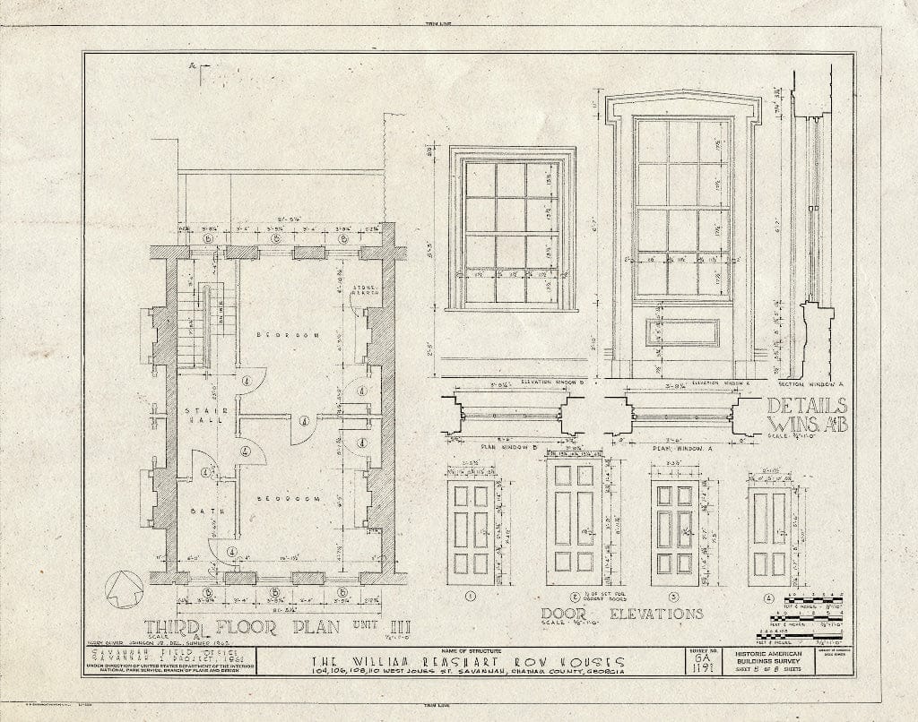 Blueprint HABS GA,26-SAV,78- (Sheet 5 of 8) - William Remshart Row Houses, 104, 106, 108, 110 West Jones Street, Savannah, Chatham County, GA