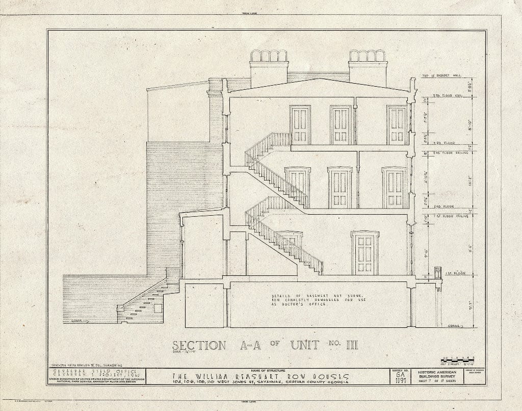 Blueprint HABS GA,26-SAV,78- (Sheet 7 of 8) - William Remshart Row Houses, 104, 106, 108, 110 West Jones Street, Savannah, Chatham County, GA