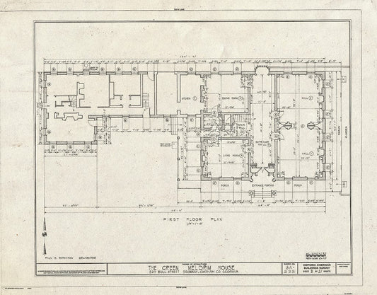Blueprint 2. First Floor Plan - Green-Meldrim House, 327 Bull Street, Savannah, Chatham County, GA