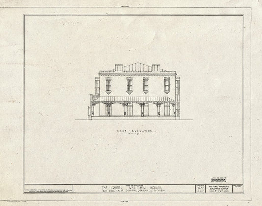 Blueprint 5. East Elevation - Green-Meldrim House, 327 Bull Street, Savannah, Chatham County, GA