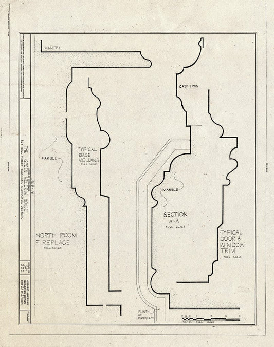 Blueprint 21. North Fireplace Room Details - Green-Meldrim House, 327 Bull Street, Savannah, Chatham County, GA