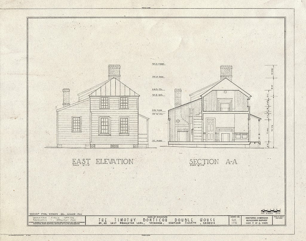 Blueprint HABS GA,26-SAV,66- (Sheet 5 of 6) - Timothy Bonticou Double House, 419-421 East Broughton Lane (Moved to 418-420 State Street), Savannah, Chatham County, GA