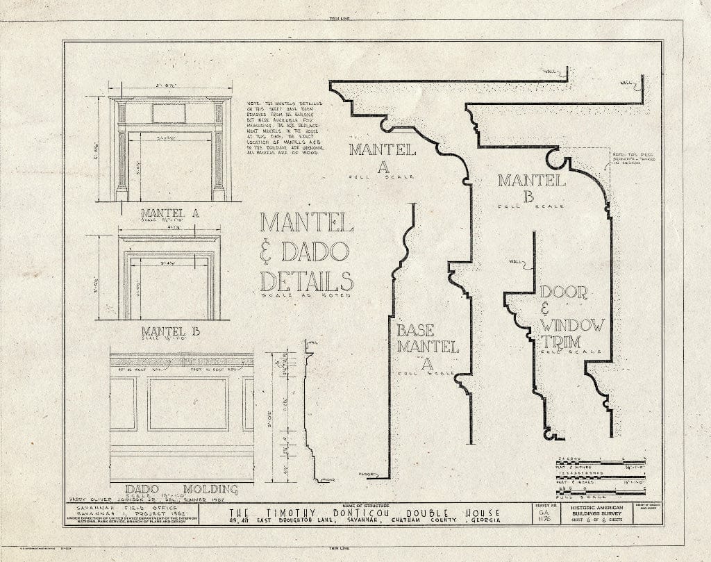 Blueprint HABS GA,26-SAV,66- (Sheet 6 of 6) - Timothy Bonticou Double House, 419-421 East Broughton Lane (Moved to 418-420 State Street), Savannah, Chatham County, GA