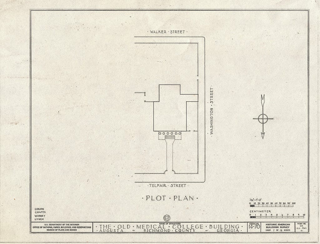 Blueprint HABS GA,123-AUG,11- (Sheet 1 of 14) - Old Medical College, 598 Telfair Street, Augusta, Richmond County, GA