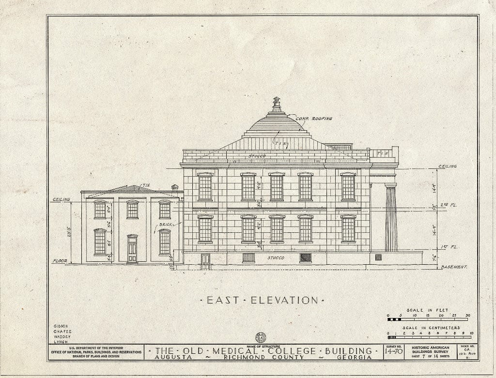 Blueprint HABS GA,123-AUG,11- (Sheet 7 of 14) - Old Medical College, 598 Telfair Street, Augusta, Richmond County, GA