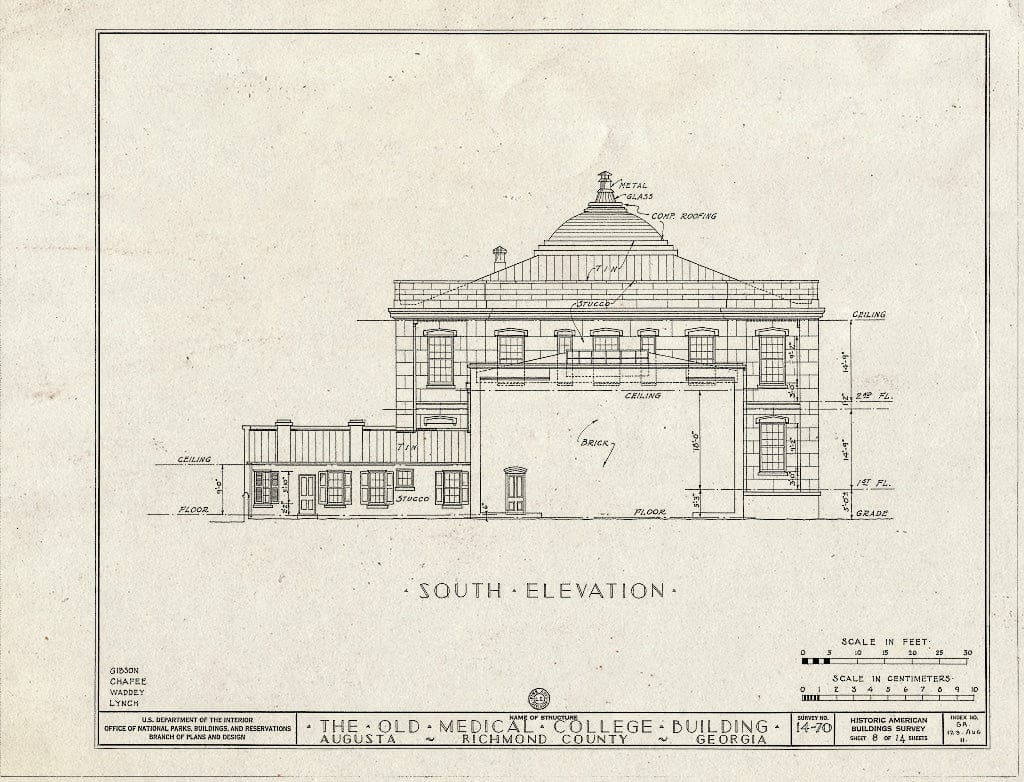 Blueprint HABS GA,123-AUG,11- (Sheet 8 of 14) - Old Medical College, 598 Telfair Street, Augusta, Richmond County, GA