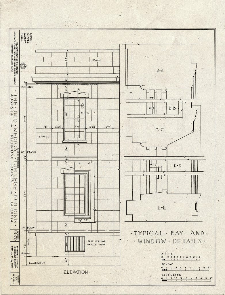 Blueprint HABS GA,123-AUG,11- (Sheet 13 of 14) - Old Medical College, 598 Telfair Street, Augusta, Richmond County, GA