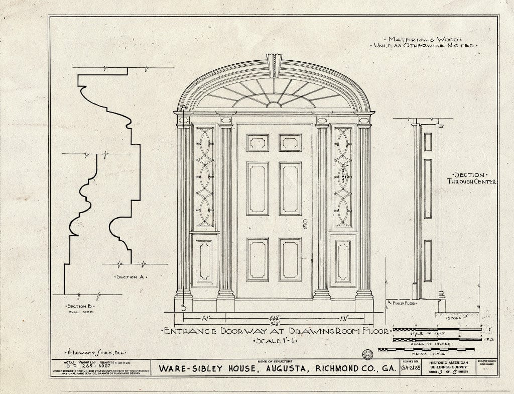 Blueprint HABS GA,123-AUG,36- (Sheet 3 of 8) - Ware-Sibley-Clark House, 506 Telfair Street, Augusta, Richmond County, GA