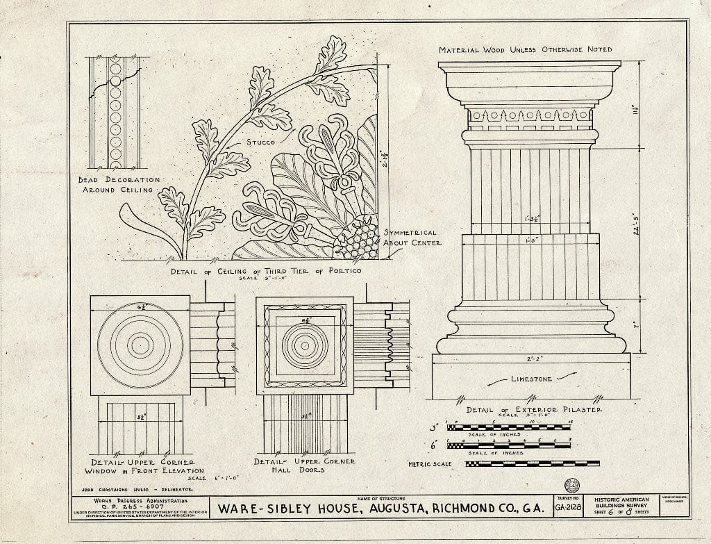 Blueprint HABS GA,123-AUG,36- (Sheet 6 of 8) - Ware-Sibley-Clark House, 506 Telfair Street, Augusta, Richmond County, GA