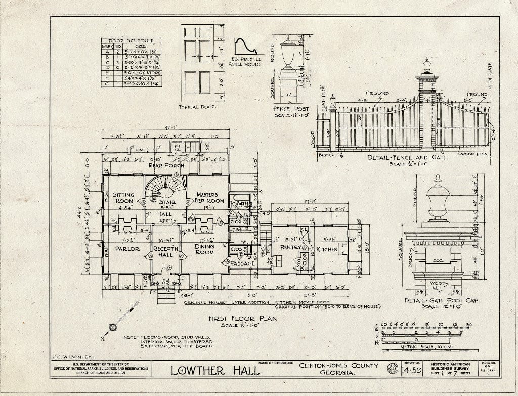 Blueprint HABS GA,85-CLIN,1- (Sheet 1 of 7) - Lowther Hall, Clinton, Jones County, GA