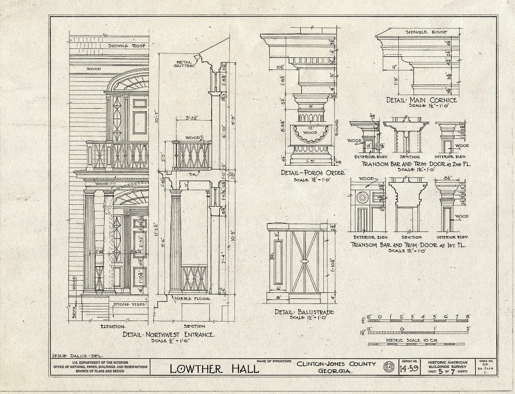 Blueprint HABS GA,85-CLIN,1- (Sheet 5 of 7) - Lowther Hall, Clinton, Jones County, GA