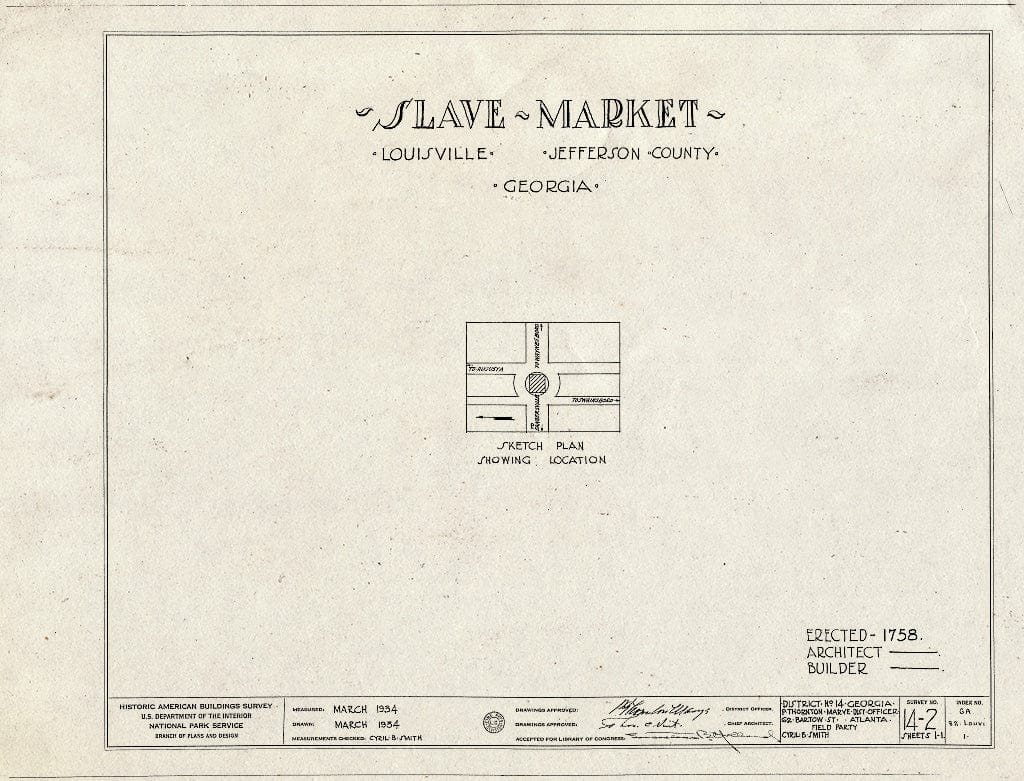 Blueprint HABS GA,82-LOUVI,1- (Sheet 0 of 1) - Slave Market, Public Square, Louisville, Jefferson County, GA