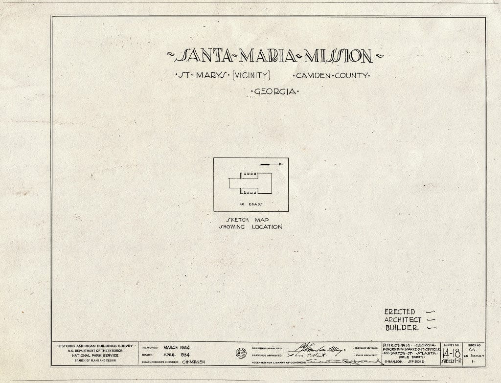 Blueprint HABS GA,20-SAMA.V,1- (Sheet 0 of 2) - Santa Maria Mission (Ruins), Saint Marys, Camden County, GA
