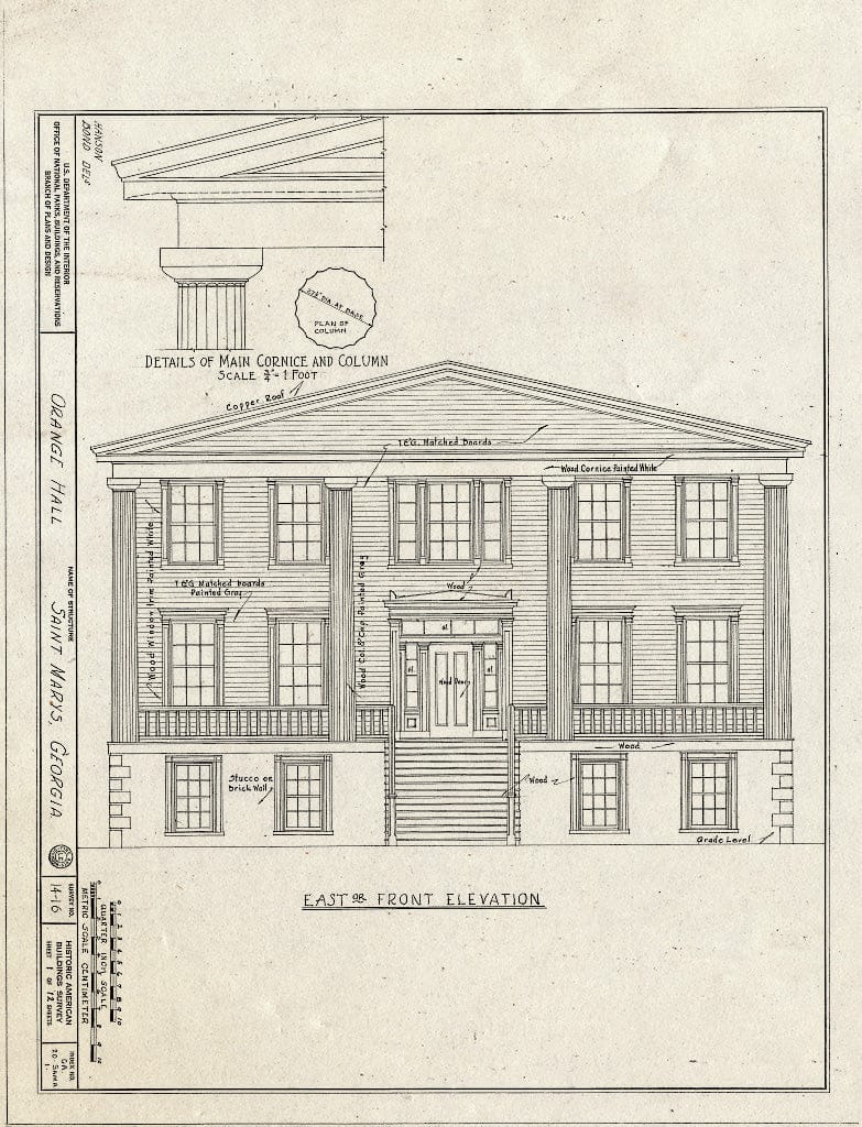 Blueprint HABS GA,20-SAMA,1- (Sheet 1 of 12) - Orange Hall, Saint Marys, Camden County, GA
