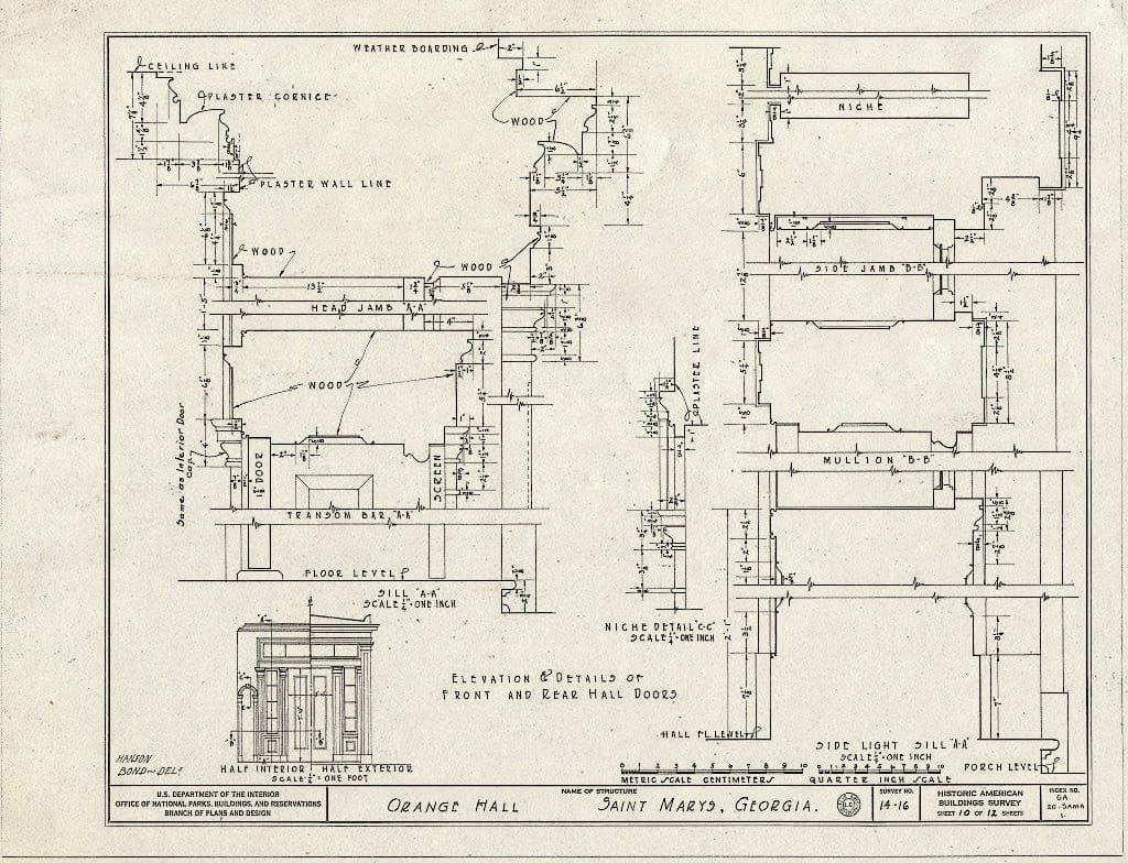 Blueprint HABS GA,20-SAMA,1- (Sheet 10 of 12) - Orange Hall, Saint Marys, Camden County, GA