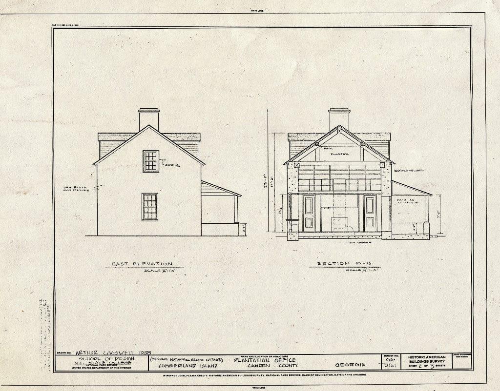 Blueprint HABS GA,20-CUMBI,2- (Sheet 2 of 3) - General Nathaneal Greene Cottage, Cumberland Island, Saint Marys, Camden County, GA