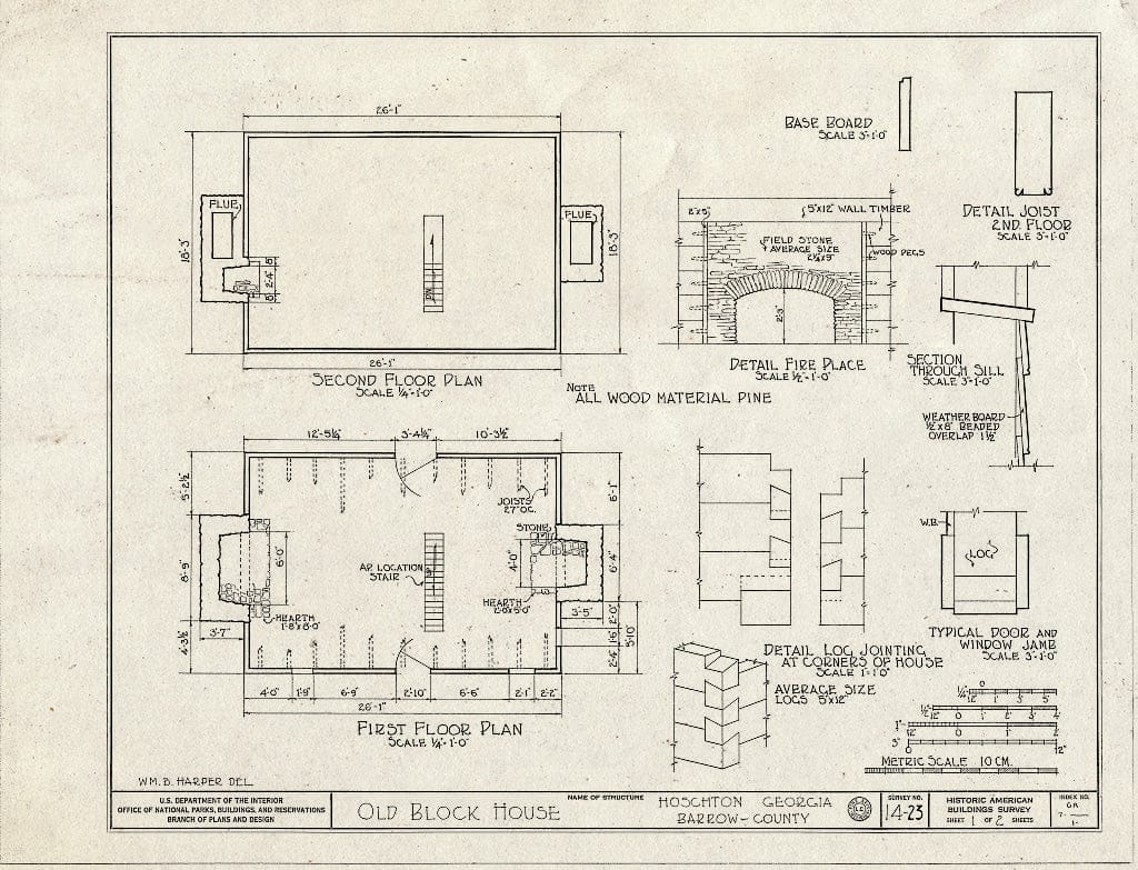 Blueprint HABS GA,7-,1- (Sheet 1 of 2) - Cochran Log House, Hoschton, Jackson County, GA
