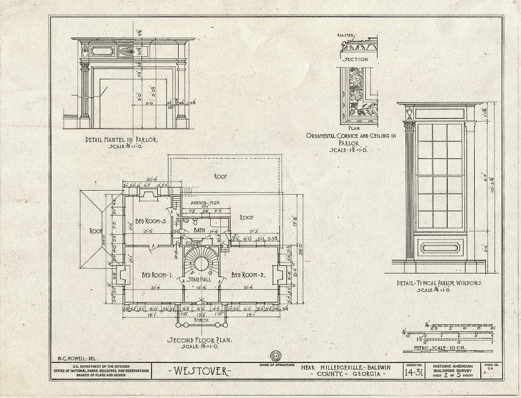 Blueprint HABS GA,5-MILG.V,1- (Sheet 2 of 5) - Westover, Old Eaton Road, Milledgeville, Baldwin County, GA
