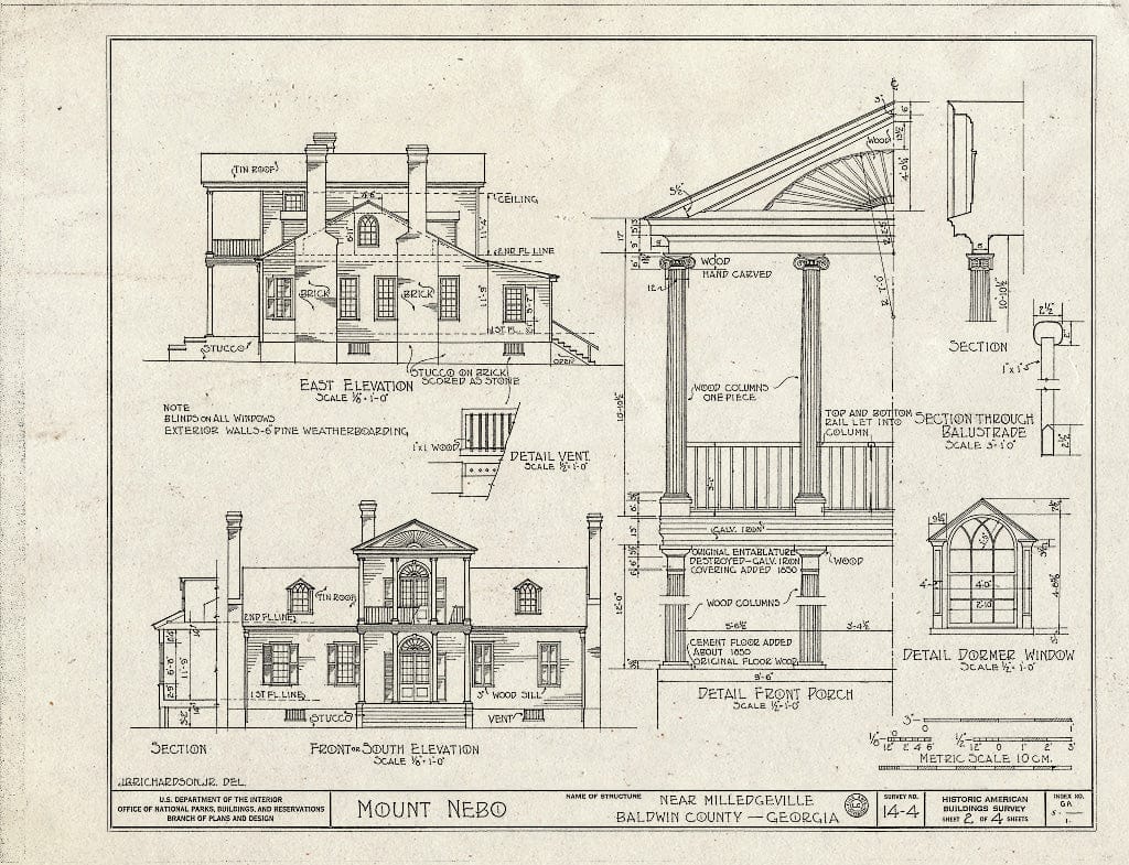 Blueprint HABS GA,5-,1- (Sheet 2 of 4) - Mount Nebo House, Route 22, Milledgeville, Baldwin County, GA