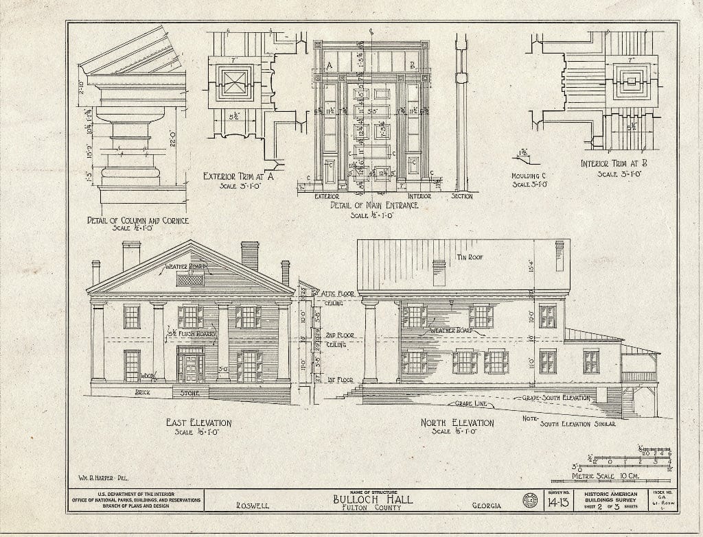 Blueprint HABS GA,61-ROSW,1- (Sheet 2 of 3) - Bulloch Hall, Roswell, Fulton County, GA