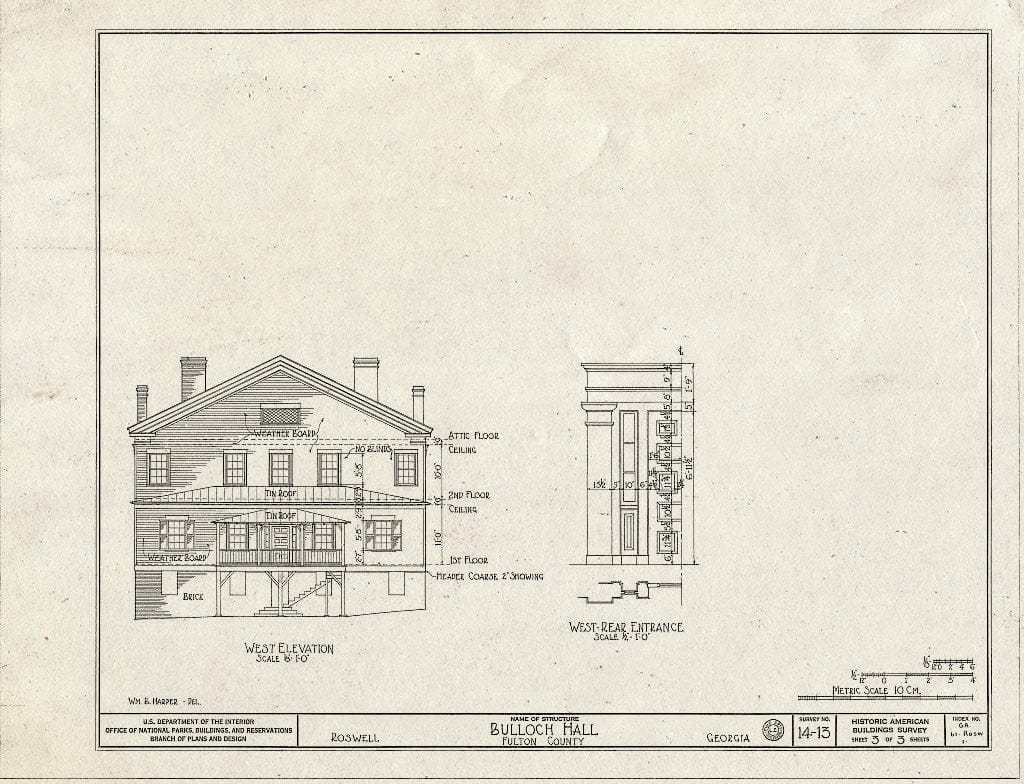 Blueprint HABS GA,61-ROSW,1- (Sheet 3 of 3) - Bulloch Hall, Roswell, Fulton County, GA