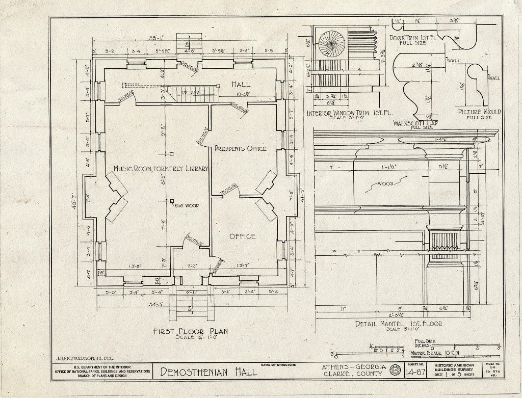 Blueprint HABS GA,30-ATH,4A- (Sheet 1 of 5) - University of Georgia, Demosthenian Hall, Athens, Clarke County, GA