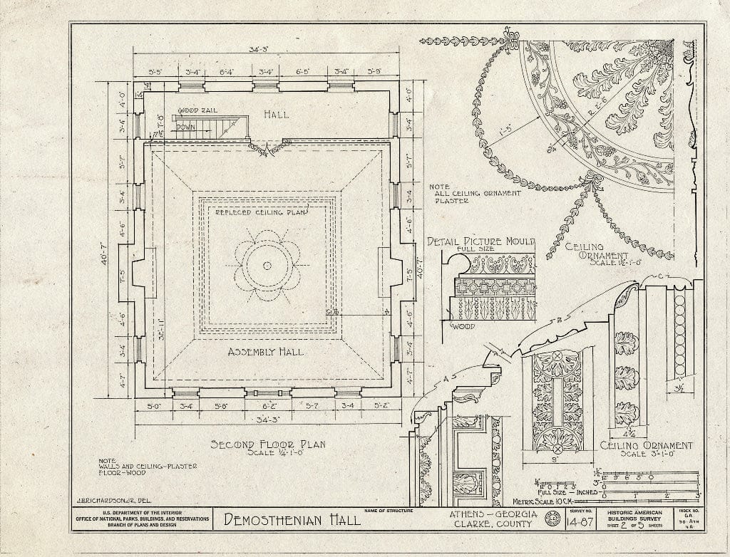 Blueprint HABS GA,30-ATH,4A- (Sheet 2 of 5) - University of Georgia, Demosthenian Hall, Athens, Clarke County, GA