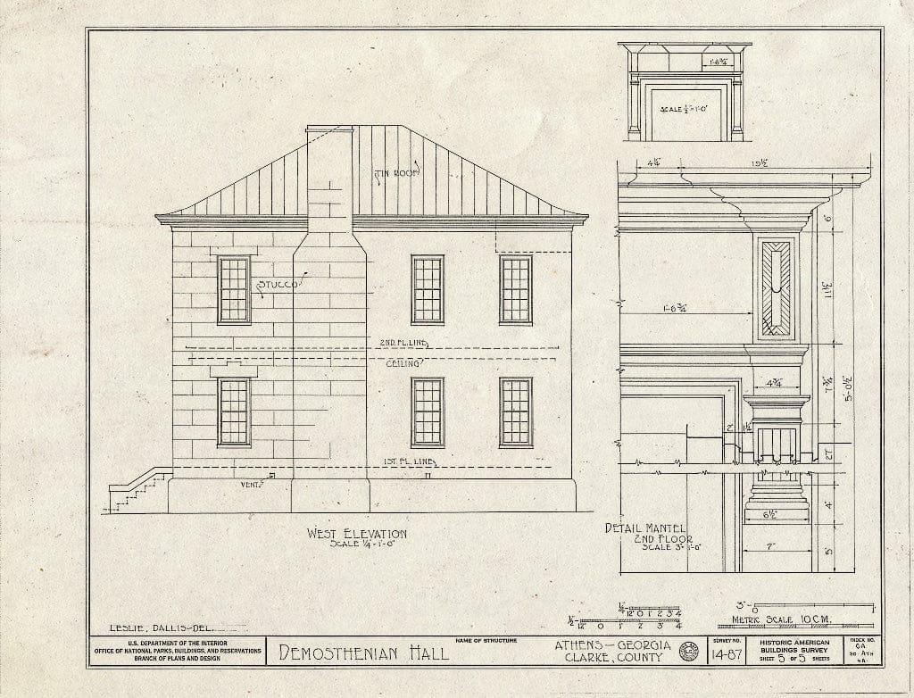 Blueprint HABS GA,30-ATH,4A- (Sheet 5 of 5) - University of Georgia, Demosthenian Hall, Athens, Clarke County, GA
