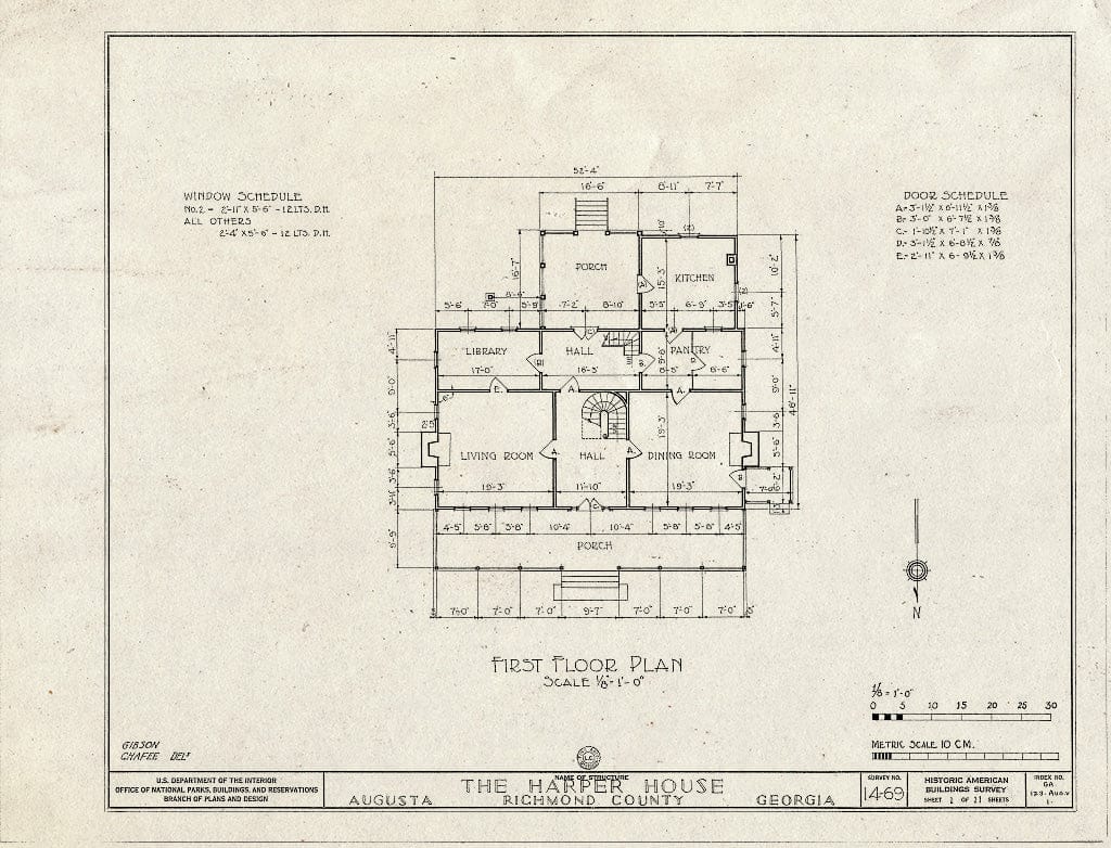 Blueprint HABS GA,123-AUG.V,1- (Sheet 1 of 11) - Harper House, Wrightsboro Road, Augusta, Richmond County, GA