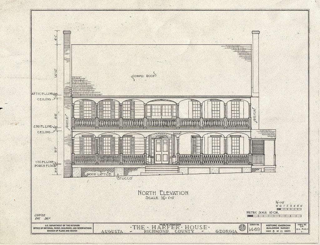 Blueprint HABS GA,123-AUG.V,1- (Sheet 3 of 11) - Harper House, Wrightsboro Road, Augusta, Richmond County, GA