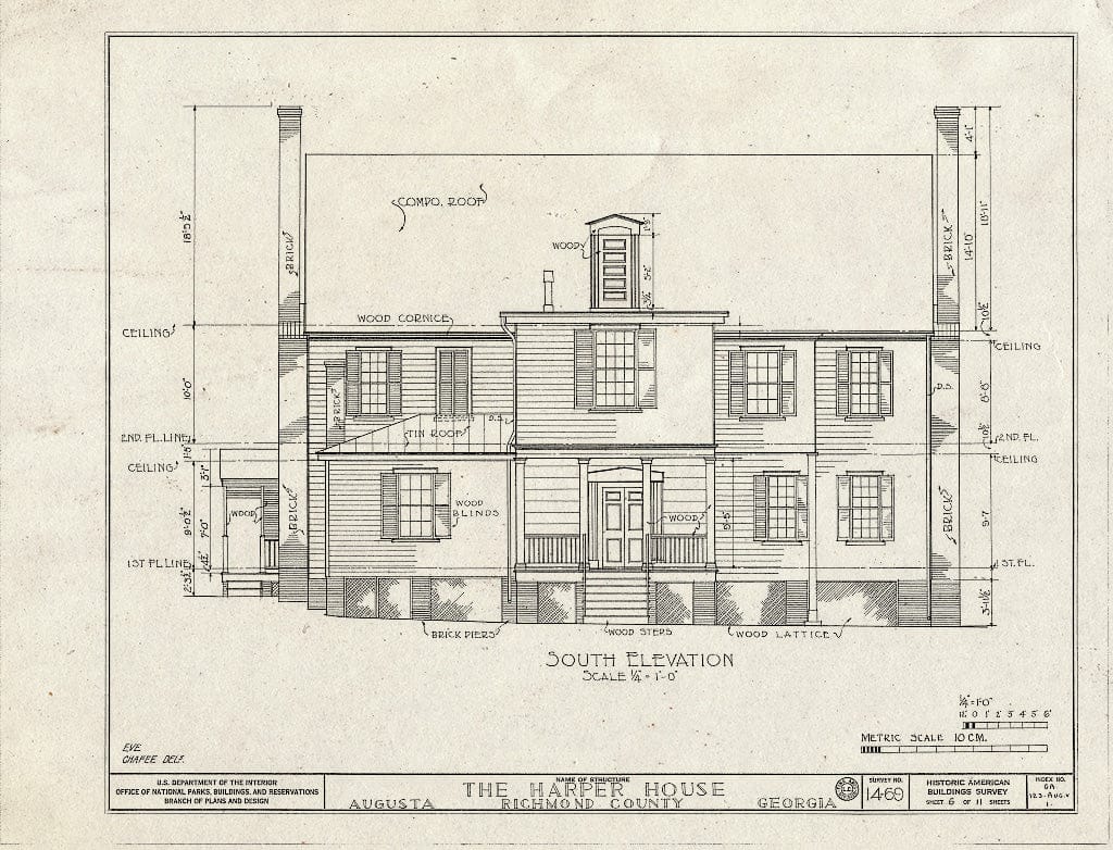 Blueprint HABS GA,123-AUG.V,1- (Sheet 6 of 11) - Harper House, Wrightsboro Road, Augusta, Richmond County, GA