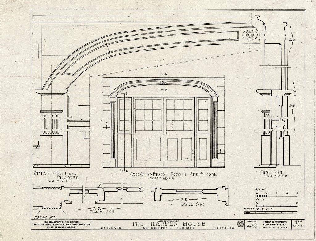 Blueprint HABS GA,123-AUG.V,1- (Sheet 8 of 11) - Harper House, Wrightsboro Road, Augusta, Richmond County, GA