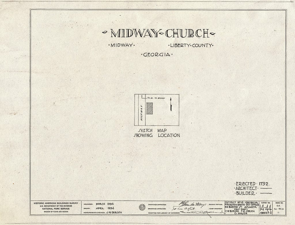 Blueprint HABS GA,90-MID,1- (Sheet 0 of 2) - Midway Congregational Church, Midway, Liberty County, GA