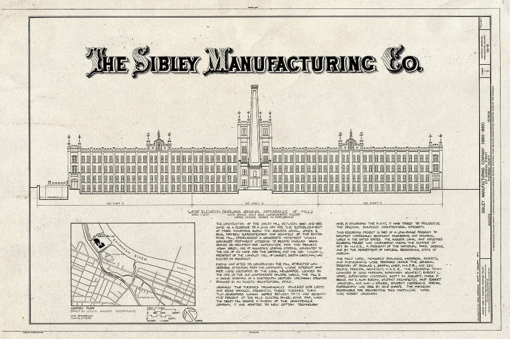 Blueprint HAER GA,123-AUG,54- (Sheet 1 of 7) - Sibley Manufacturing Company, 1717 Goodrich Street, Augusta Canal, Augusta, Richmond County, GA