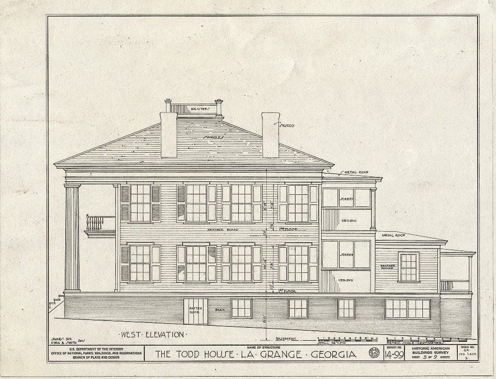 Blueprint HABS GA,143-LAGR,2- (Sheet 5 of 9) - Todd Place, 1103 Vernon Street, La Grange, Troup County, GA