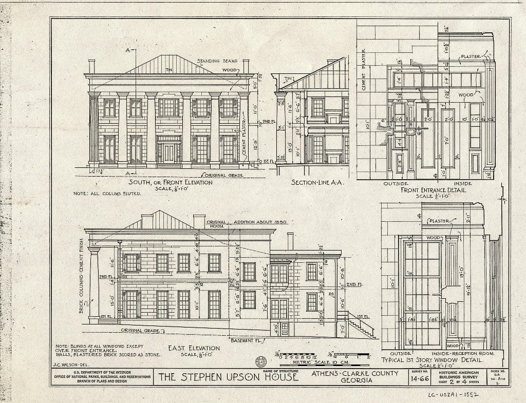 Blueprint HABS GA,30-ATH,2- (Sheet 2 of 4) - Upson House, 1000 Prince Avenue, Athens, Clarke County, GA