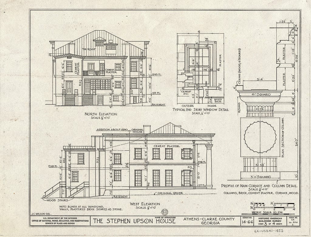 Blueprint HABS GA,30-ATH,2- (Sheet 3 of 4) - Upson House, 1000 Prince Avenue, Athens, Clarke County, GA