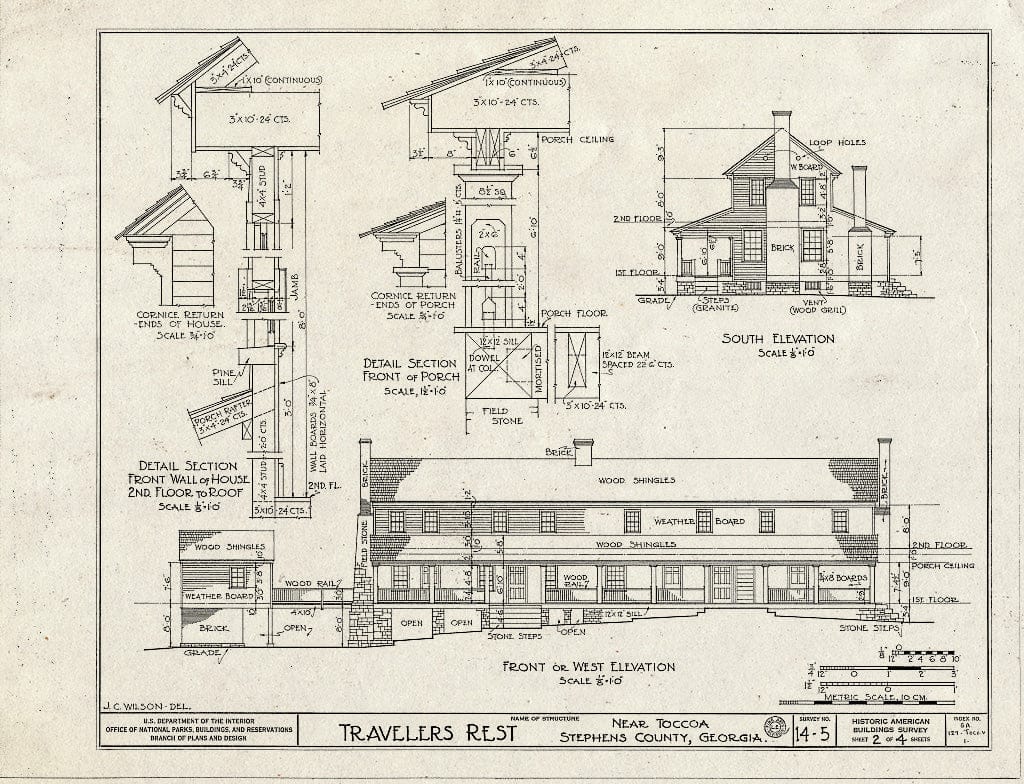 Blueprint HABS GA,129-TOCO.V,1- (Sheet 2 of 4) - Travelers Rest, Toccoa, Stephens County, GA