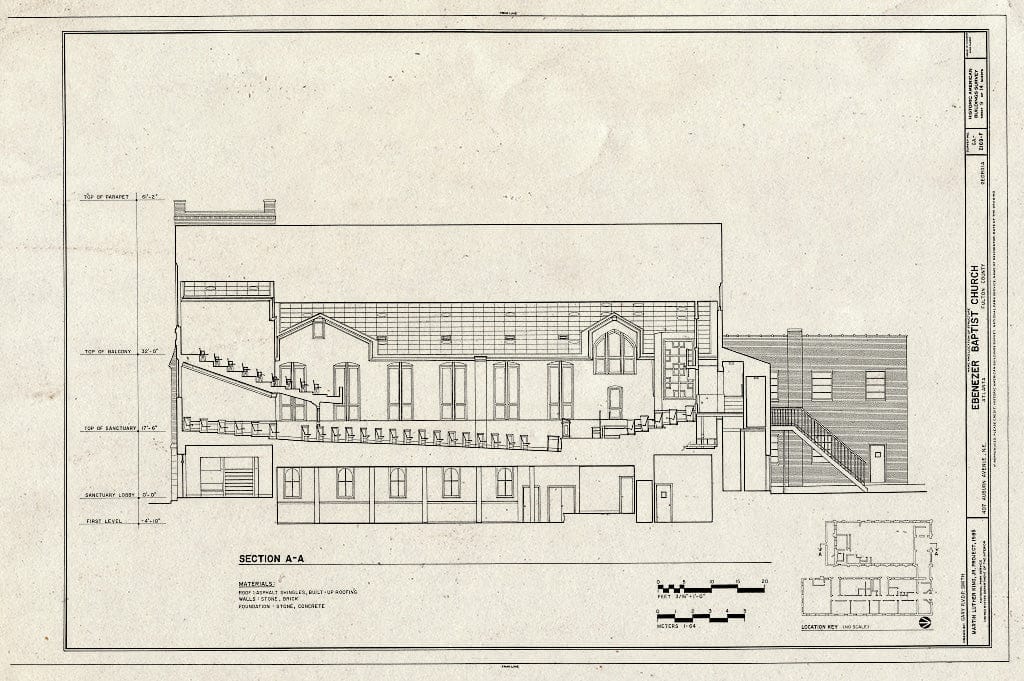 Blueprint HABS GA,61-ATLA,54- (Sheet 9 of 14) - Martin Luther King, Jr. National Historic Site, Ebenezer Baptist Church, 407 Auburn Avenue Northeast, Atlanta, Fulton County, GA