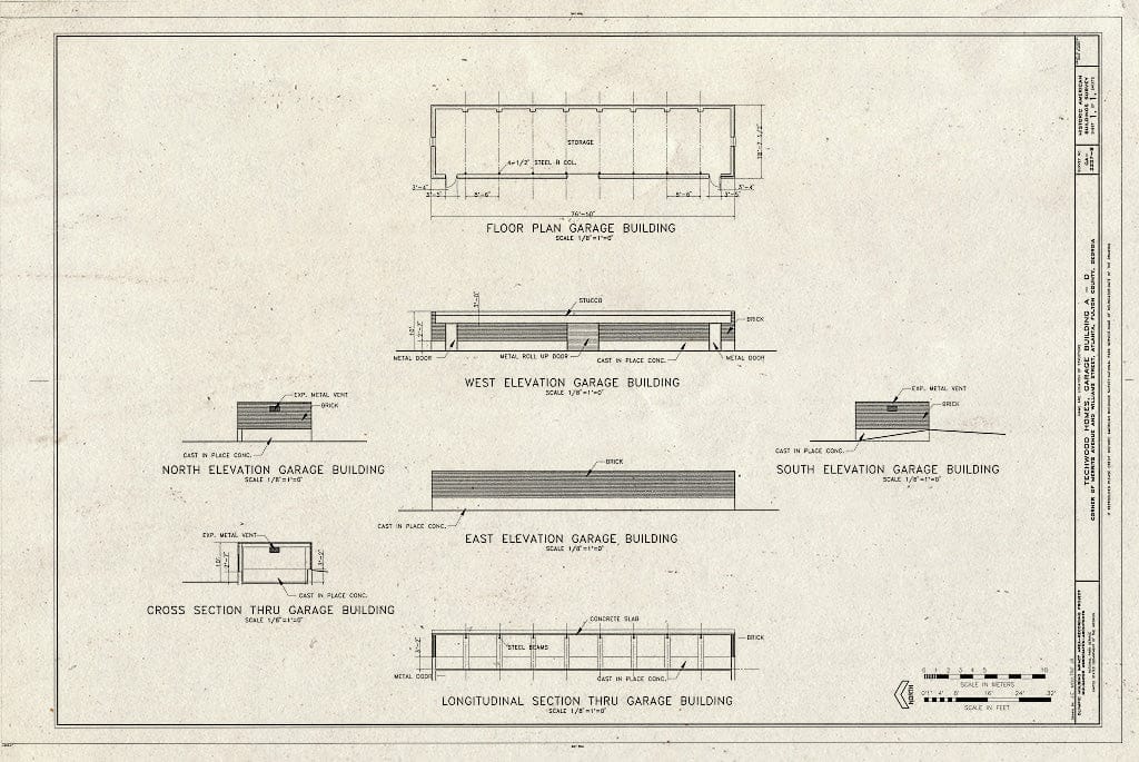 Blueprint HABS GA,61-ATLA,60B- (Sheet 1 of 1) - Techwood Homes, Garage Building A-D, Corner of Merrit Avenue & Williams Street, Atlanta, Fulton County, GA