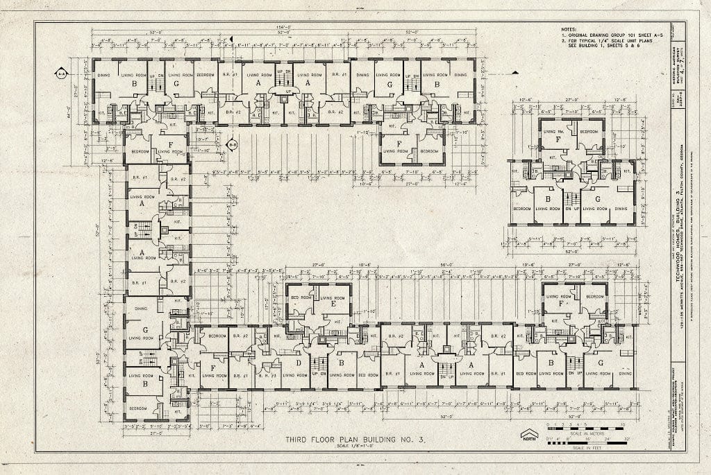 Blueprint HABS GA,61-ATLA,60E- (Sheet 4 of 7) - Techwood Homes, Building No. 3, 559 Techwood Drive & 129-135 Merrit Avenue, Atlanta, Fulton County, GA