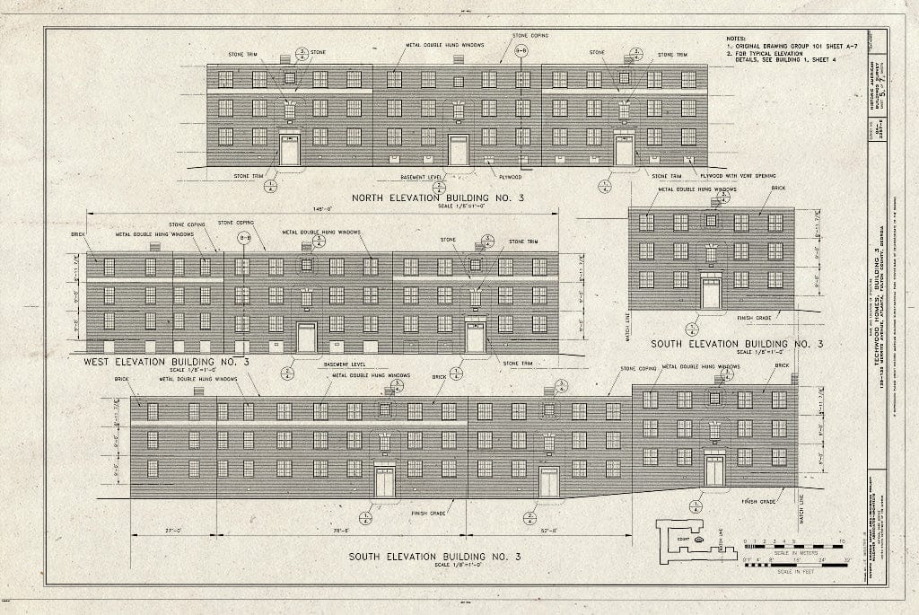 Blueprint HABS GA,61-ATLA,60E- (Sheet 5 of 7) - Techwood Homes, Building No. 3, 559 Techwood Drive & 129-135 Merrit Avenue, Atlanta, Fulton County, GA