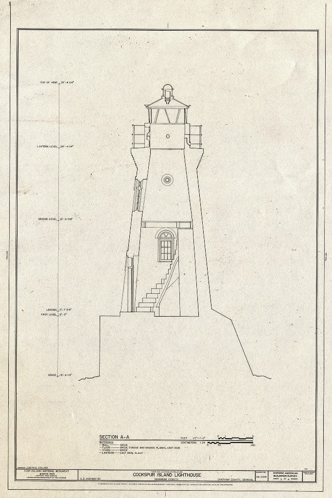 Blueprint HABS GA,26-SAV.V,4- (Sheet 3 of 4) - Cockspur Lighthouse, Cockspur Island, Savannah River, Savannah, Chatham County, GA